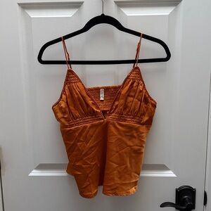 FREE PEOPLE Satin V-Neck Slinky Cami Bronze Size S